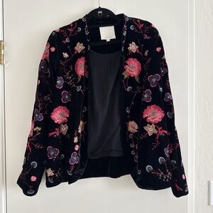 Anthropologie Floral Embroidered Velvet Jacket size medium